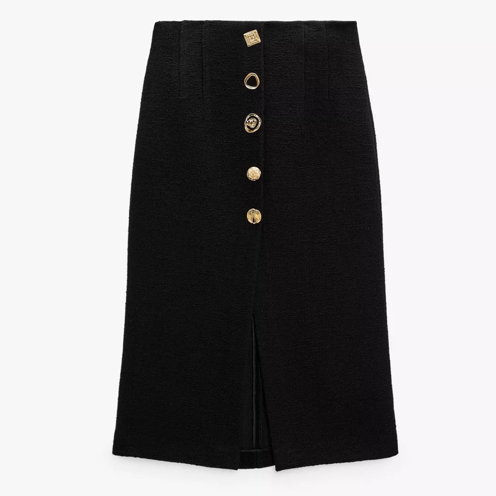 Zara Black Midi Pencil Skirt with Slit
